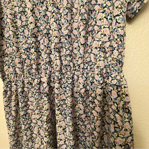 Summer dress short tie neck ruffle flutter micro floral print feminine fairy L - Picture 9 of 13